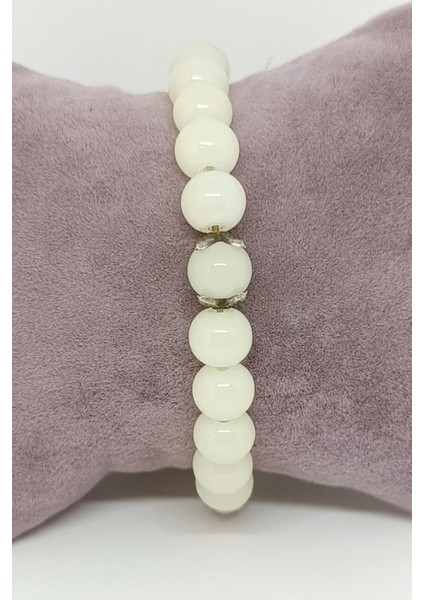 Gümüş Aksesuarlı Beyaz Apatit Doğal Taşlı Bileklik modelleri