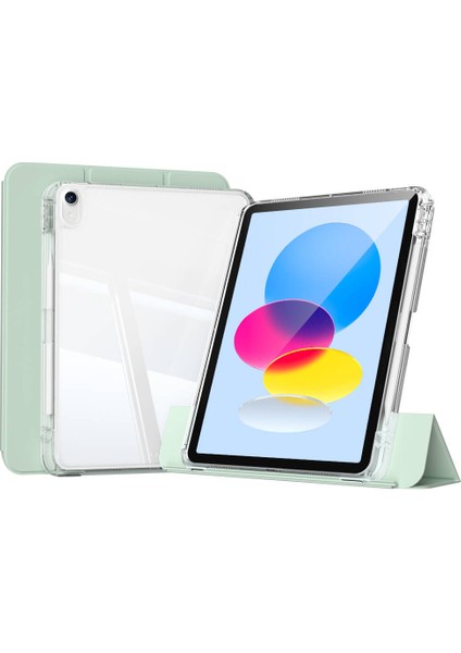 iPad 11.nesil 2025 Kılıf Magnetik Ayrılabilen Airbagli Spıa Sliding Tablet Kılıfı - Açık Yeşil