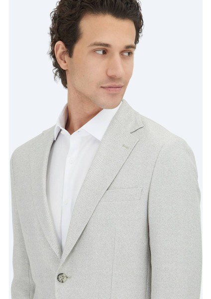 Gri Desenli Modern Fit Keten Karışımlı Ceket modelleri