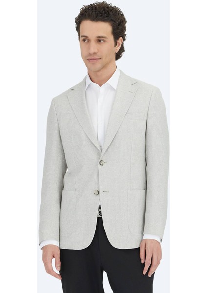 Gri Desenli Modern Fit Keten Karışımlı Ceket indirimleri