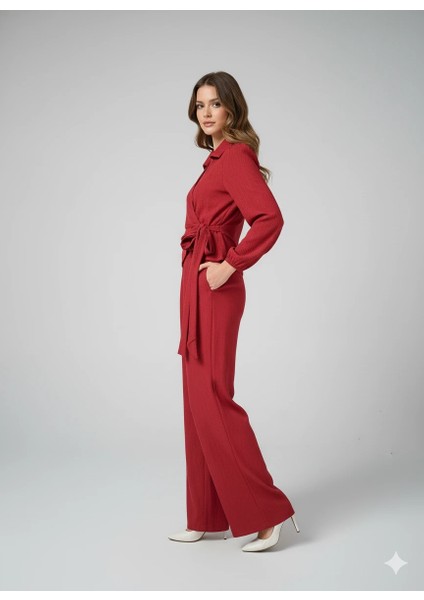 Kadın Kruvaze Bluz ve Geniş Paça Pantolon Ikili Takım Bürümcük Kumaş Şık Set modelleri