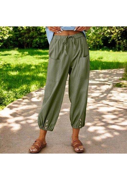 Beli Lastikli Düğmeli Keten Pantolon fiyatları