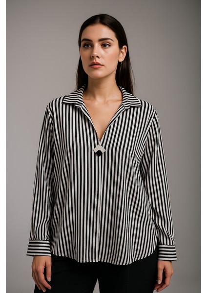 Büyük Beden Çizgili Bluz