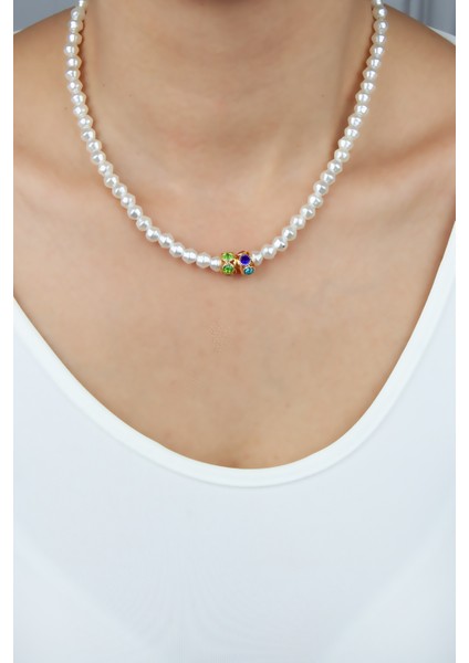 Renkli Taşlı Inci Kolye
