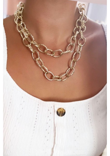 Light Gold Kalın Iki Sıralı Zincir Kolye