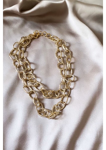 Light Gold Kalın Iki Sıralı Zincir Kolye fiyatları