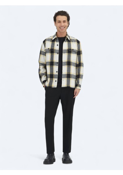 Bej Kareli Regular Fit Dokuma Yün Karışımlı Overshırt modelleri