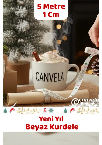 Yeni Yıl Temalı Hediye Paketleme Kurdelesi Yılbaşı Mutlu Yıllar Noel Baba Paket Süsleme Kurdelesi
