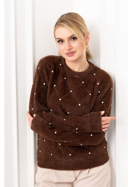 Elara Taşlı Baklava Desen Triko Kazak 24215