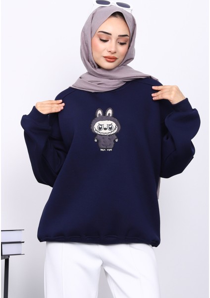 Lacivert Bisiklet Yaka Üç İplik Sweat