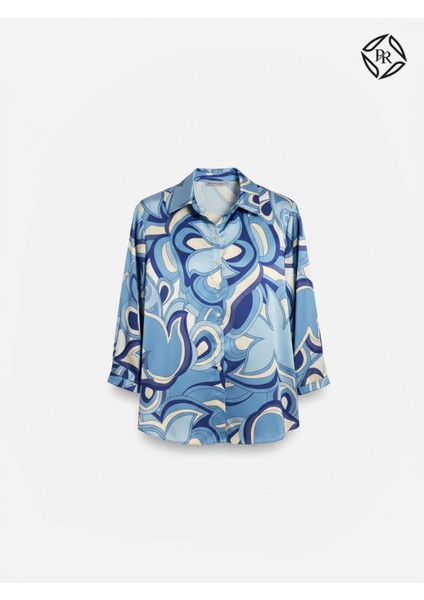 Kadın Rahat Kalıp Desenli Saten Bluz Şık Günlük Kombin