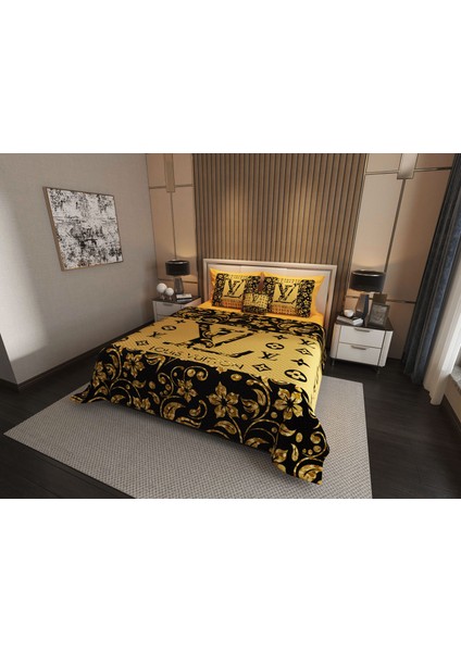 Çift Kişilik Pike Takımı Pamuklu Kumaş Jakar Dokuma Kapitone Dikişli 3D Dijital Baskılı 7 Parça-Lüks Duvet Cover Set Model