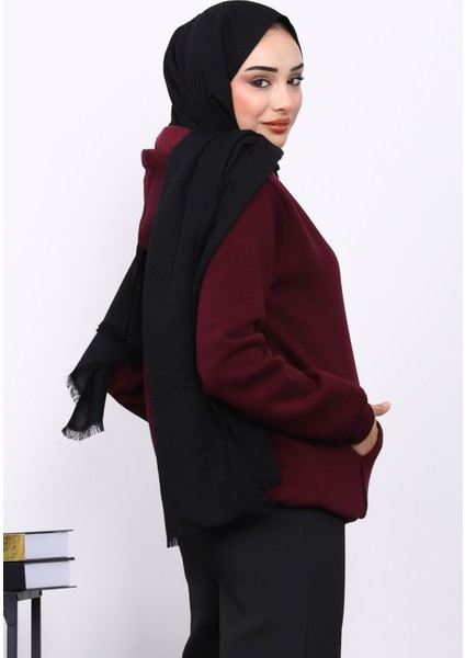 Mürdüm Kanguru Cepli Şardonlu Üç İplik Hırka modelleri