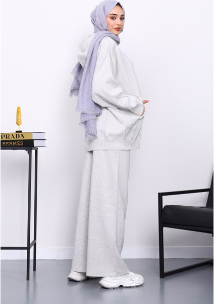 Ekru Kapşonlu Kanguru Cepli Pantolonlu Triko Takım fırsatları