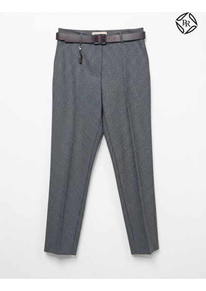 Kadın Rahat Kalıp Kemerli Düz Kesim Kumaş Pantolon Ofis