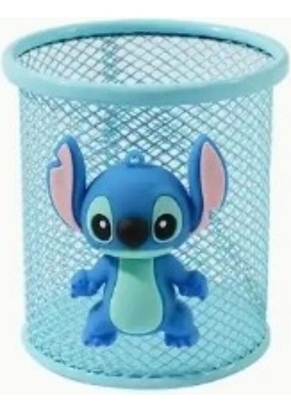 Stitch Figürlü Masa Üstü Metal Yuvarlak Model Kalemlik Mavi AD75751