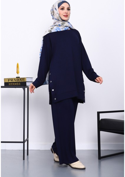 Lacivert Bisiklet Yaka Çıtçıt Detaylı Modal Takım fiyatları
