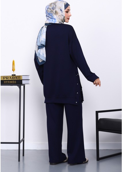 Lacivert Bisiklet Yaka Çıtçıt Detaylı Modal Takım fırsatları