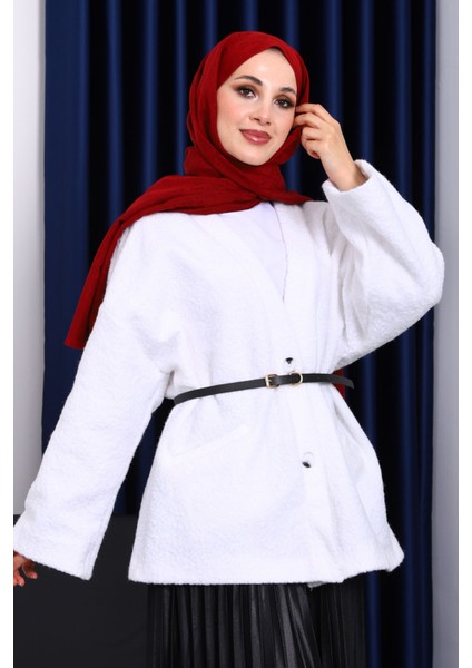 Ekru Kemerli Oversize Buklet Ceket fiyatları