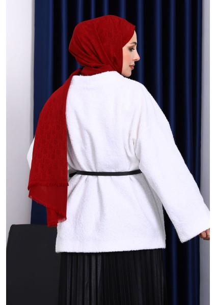 Ekru Kemerli Oversize Buklet Ceket modelleri