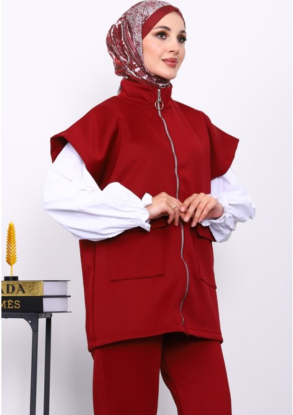 Bordo Fermuarlı Cepli Yelek Pantolonlu Scuba Takım modelleri