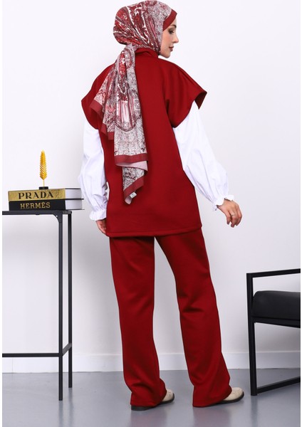 Bordo Fermuarlı Cepli Yelek Pantolonlu Scuba Takım fırsatları