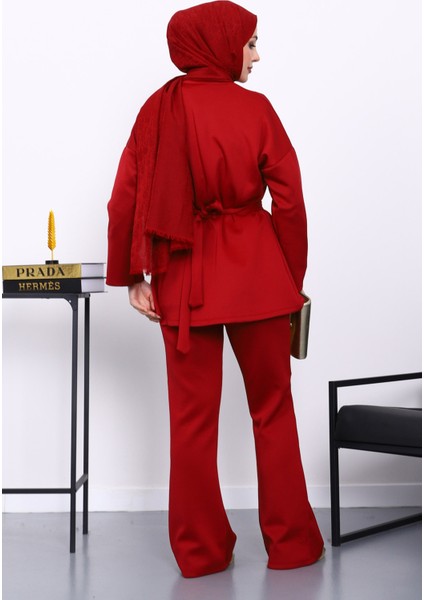 Bordo Kemerli Tunik Pantolonlu Scuba Takım fırsatları