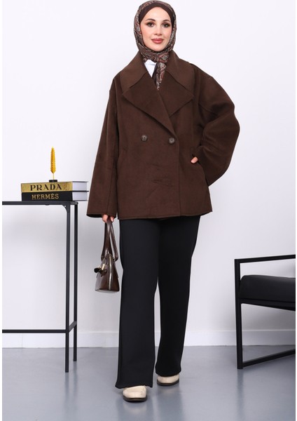 Kahverengi Çift Cepli Düğmeli Kaşe Kaban fiyatları