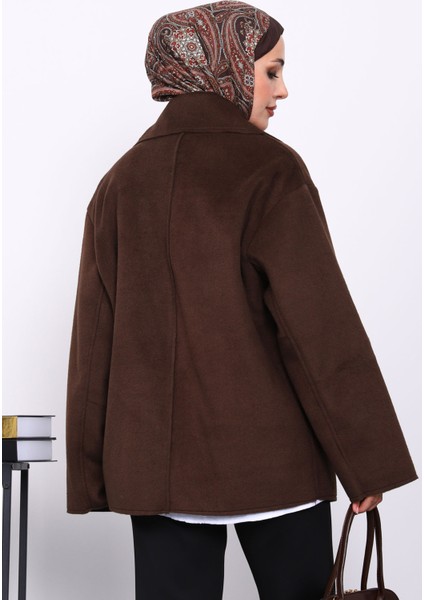 Kahverengi Çift Cepli Düğmeli Kaşe Kaban fırsatları