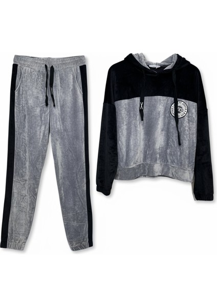 Kadın Kadife Eşofman Takım Kapüşonlu Rahat Kalıp Günlük Model
