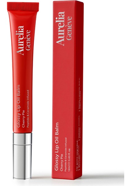 Glossy Lip Oil Balm - Nemlendirici Etkili Renkli Lip Balm- Cherry Pie - Kiraz Kırmızı - 12 ml