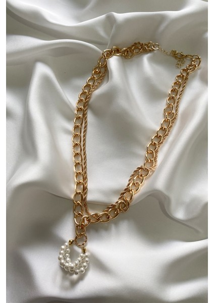 Çift Sıralı Inci Uçlu Gold Kolye fiyatları