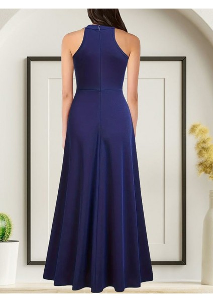 Kadın Halter Yaka Derin Yırtmaç Detaylı Tam Boy Janjan Krep Abiye Elbise fiyatları