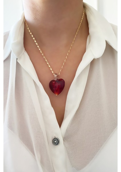 Kalp Uçlu Gold Zincir Kolye