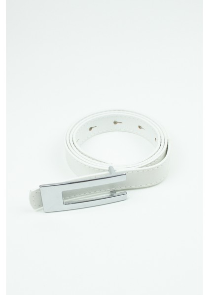 Gümüş Tokalı Vegan Deri Ince Kemer