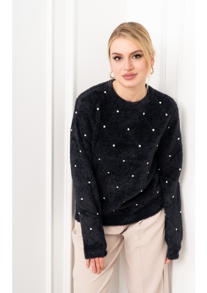 Elara Taşlı Baklava Desen Triko Kazak 24215