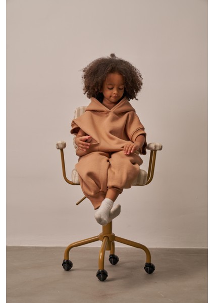 Sütlü Kahve Nakışlı Cepli Hoodie Takım indirimleri