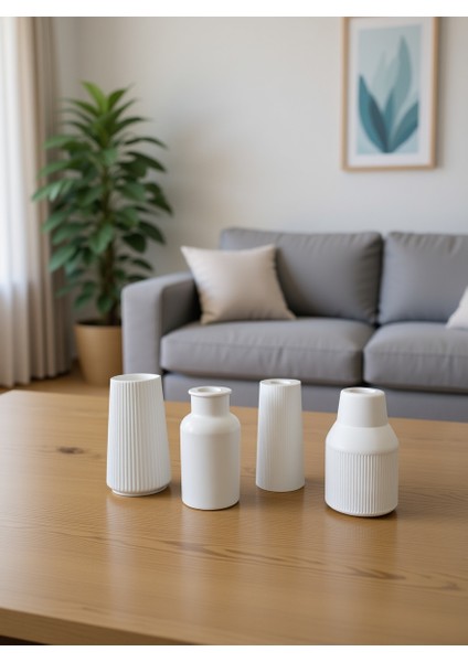4’lü Modern Soft Vazo Seti – Minimal Beyaz Dekoratif Ev Aksesuarı fiyatları