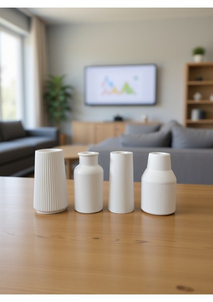 4’lü Modern Soft Vazo Seti – Minimal Beyaz Dekoratif Ev Aksesuarı modelleri