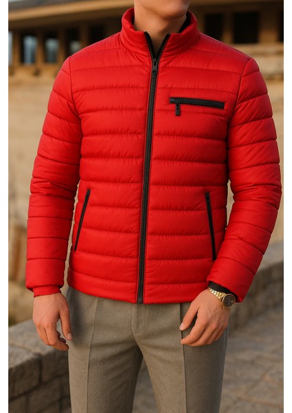 Erkek Kışlık Comfort Trend Günlük Kırmızı Şişme Mont