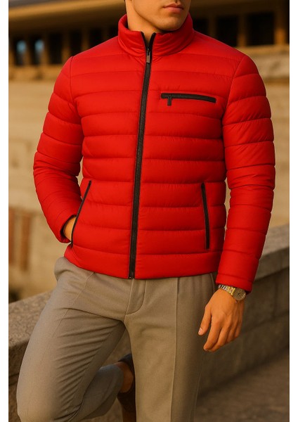 Erkek Kışlık Comfort Trend Günlük Kırmızı Şişme Mont modelleri