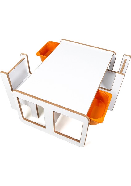 2 Kişilik Çekmeceli Oyun, Aktivite, Etkinlik Masası, Beyaz-Turuncu, 18MM Mdf fiyatları