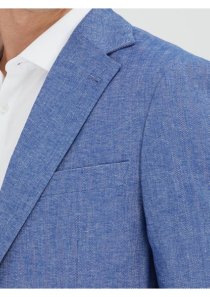 Mavi Çizgili Modern Fit Pamuk Karışımlı Ceket modelleri