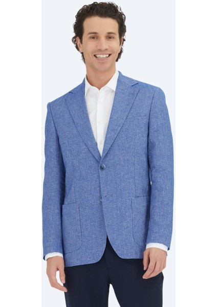 Mavi Çizgili Modern Fit Pamuk Karışımlı Ceket fırsatları