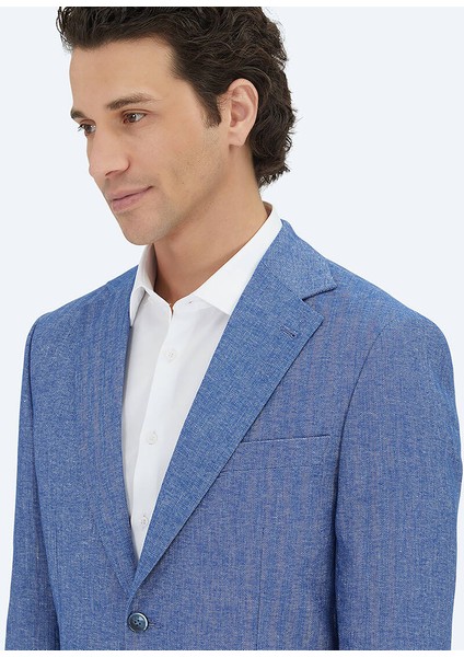 Mavi Çizgili Modern Fit Pamuk Karışımlı Ceket indirimleri