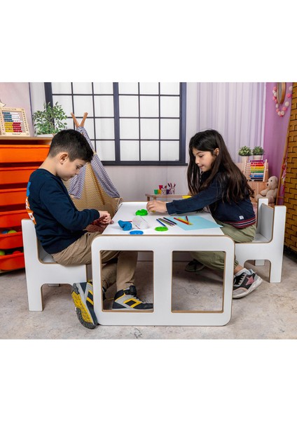 2 Kişilik Çekmeceli Oyun, Aktivite, Etkinlik Masası, Beyaz-Turuncu, 18MM Mdf fırsatları