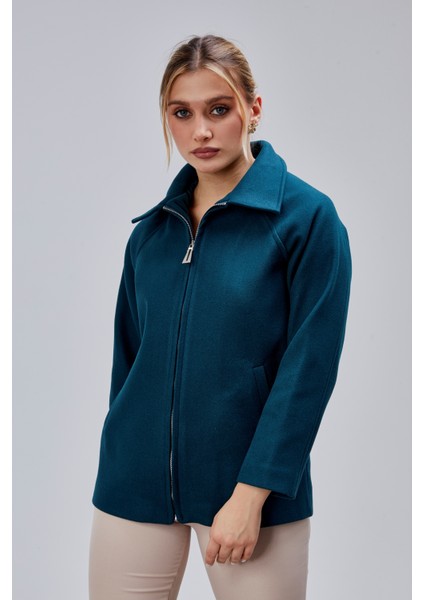 Petrol Mavi Oversize Fermuarlı Kaşe Ceket fiyatları