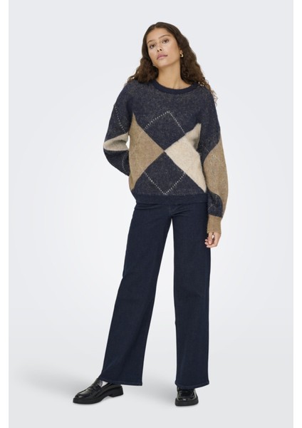 Onlnoeme Baklava Desenli Yün Karışımlı Regular Fit Örme Kazak Bayan Kazak 15353226 modelleri