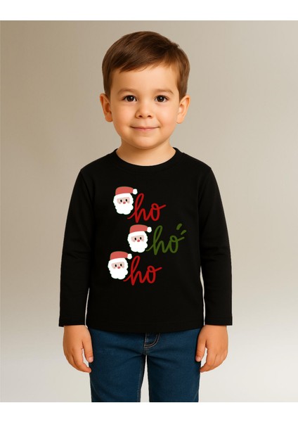 Yeni Yıl Noel Baba Hohoho Uzun Kollu Baskılı Unisex Tişört (4-13 Yaş) fırsatları