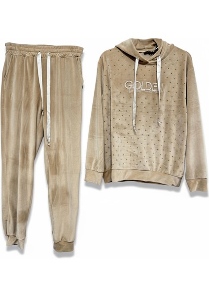 Kadın Kadife Eşofman Takım Kapüşonlu Rahat Kalıp Günlük Model